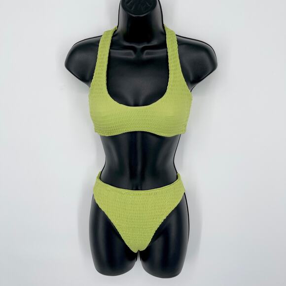 Naked Wardrobe Swim Lime Green Smocked 2 Pc Bikini NEW Sz XS Style NW-W0538 - Picture 1 of 7